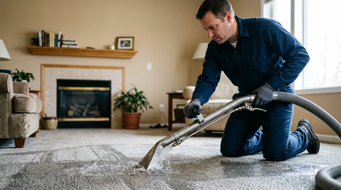 Water damage restoration technician working near Belmont, VT